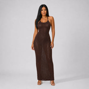Open-Knit Halter Maxi Dress WHD0606094