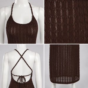 Open-Knit Halter Maxi Dress WHD0606094