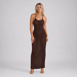 Open-Knit Halter Maxi Dress WHD0606094