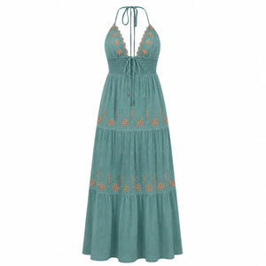 Embroidered Halter Maxi Dress WHD0606099