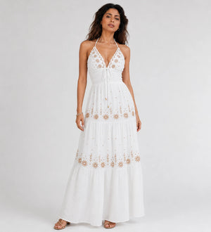 Embroidered Halter Maxi Dress WHD0606099