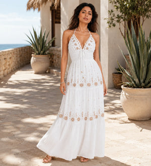 Embroidered Halter Maxi Dress WHD0606099