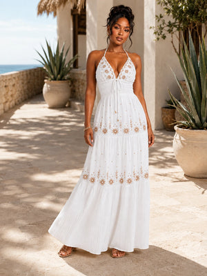 Embroidered Halter Maxi Dress WHD0606099