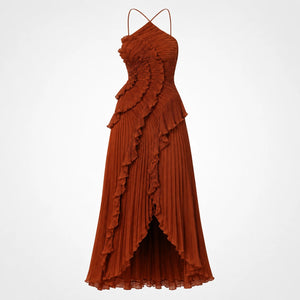 Pleated Ruffle Halter Dress WHD0606100