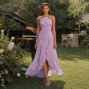 Pleated Ruffle Halter Dress WHD0606100