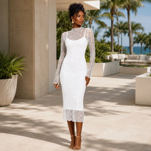 Sheer Lace Midi Dress WHD0606103