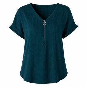 Zip Front V-Neck Top WHD0606111