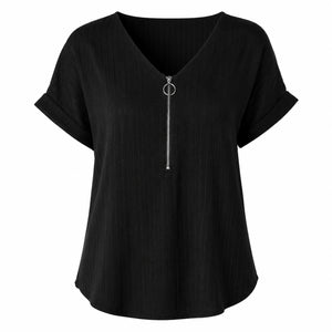 Zip Front V-Neck Top WHD0606111