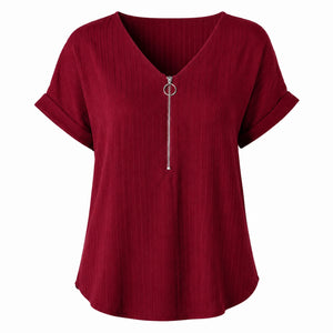 Zip Front V-Neck Top WHD0606111