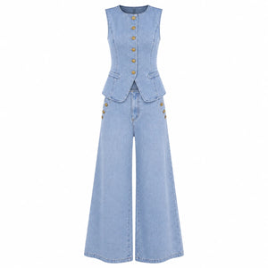 Sleeveless Denim Wide Leg Set WHD0606135