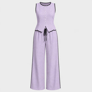 Contrast Trim Wide Leg Set WHD0606137