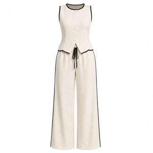 Contrast Trim Wide Leg Set WHD0606137