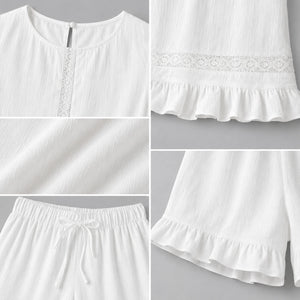 White Ruffle Shorts Set WHD0606139
