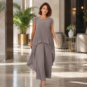 Pleated Overlay Wide Leg Set WHD0606141