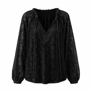 White Lace Tie-Neck Blouse WHD0606143