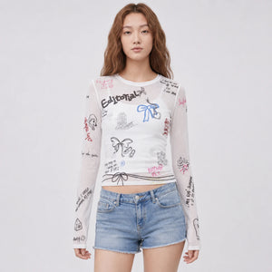 Graffiti Mesh Long Sleeve Top WHD0606144