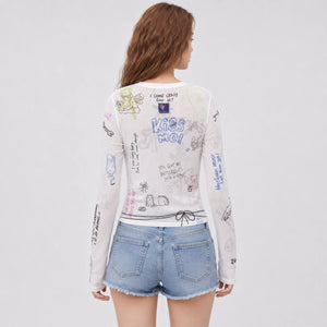 Graffiti Mesh Long Sleeve Top WHD0606144