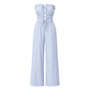 Striped Strapless Wide Leg Jumpsuit WHD0606156