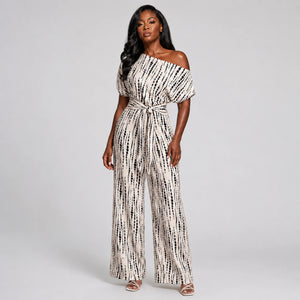 Printed One-Shoulder Wide Leg Jumpsuit WHD0606158