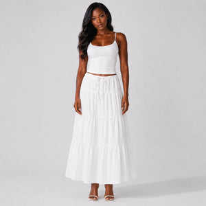 Tiered Drawstring Maxi Skirt WHD0606164