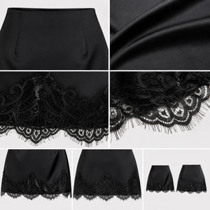 Lace Trim Satin Mini Skirt WHD0606167