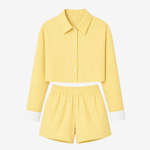 Striped Cropped Shirt Short Set WHD0606178