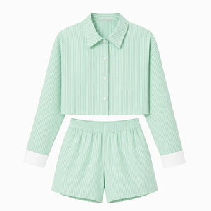 Striped Cropped Shirt Short Set WHD0606178