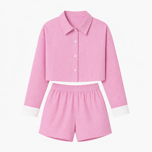 Striped Cropped Shirt Short Set WHD0606178