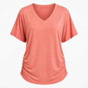 Ruched V-Neck Knit Top WHD0606182