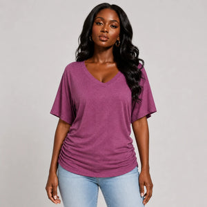 Ruched V-Neck Knit Top WHD0606182