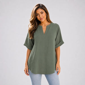 Split Neck Relaxed Top WHD0606183