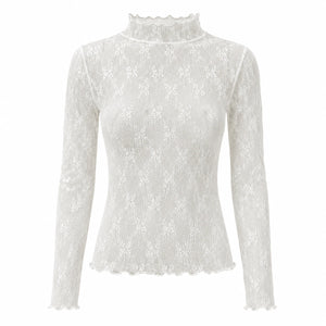 Sheer Lace Mock Neck Top WHD0606187
