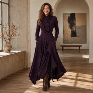 Asymmetric Turtleneck Maxi Dress WHD0606193
