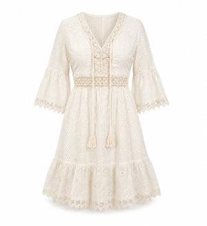 Eyelet Lace Tassel Mini Dress WHD0606201