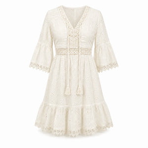 Eyelet Lace Tassel Mini Dress WHD0606201