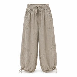 Textured Drawstring Wide Leg Pants WHD0606205