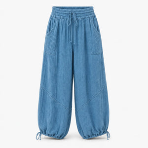 Textured Drawstring Wide Leg Pants WHD0606205