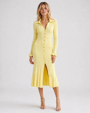 Ribbed Button Midi Dress WHD0606213