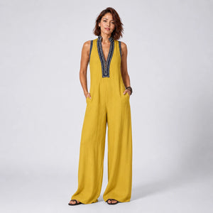 Contrast Trim Wide Leg Jumpsuit WHD0606216