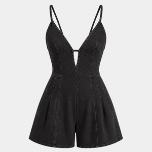 Lace-Up Back Denim Romper WHD0606217