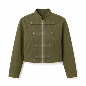 Military Button Cropped Jacket WHD0606233