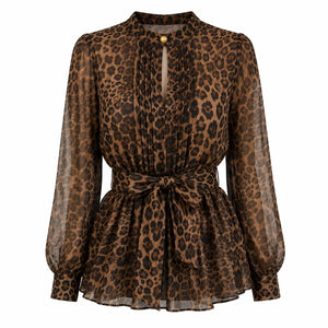 Leopard Tie-Waist Blouse WHD0606234