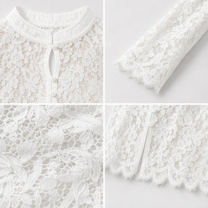 Scalloped Lace Button Blouse WHD0606236