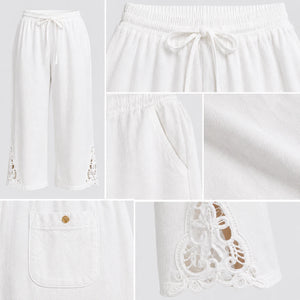 Lace Hem Drawstring Pants WHD0606242