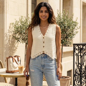 Crochet Button Front Vest WHD0606265