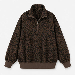Leopard Half-Zip Pullover Top WHD0606269