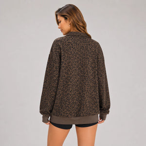 Leopard Half-Zip Pullover Top WHD0606269