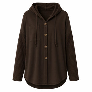Hooded Button Knit Sleeve Top WHD0606272