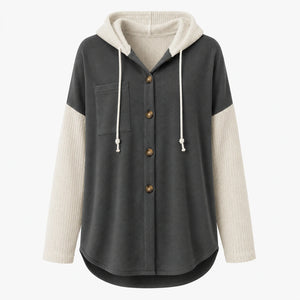 Hooded Button Knit Sleeve Top WHD0606272