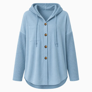 Hooded Button Knit Sleeve Top WHD0606272
